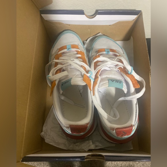Womens Retro Fila running shoes- white, burnt orange, teal size 8 - Picture 5 of 15